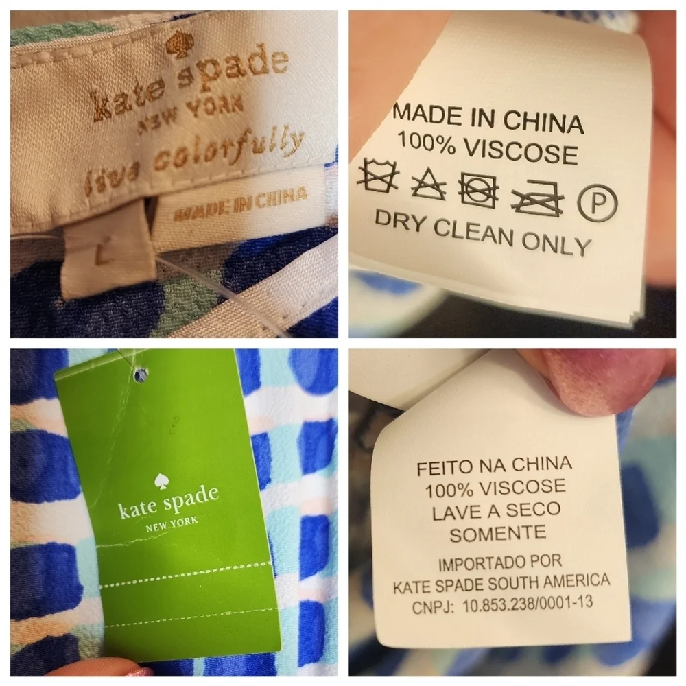 NWT Kate Spade Sleeveless Blue Island Stamp Romper belted pockets size L viscose